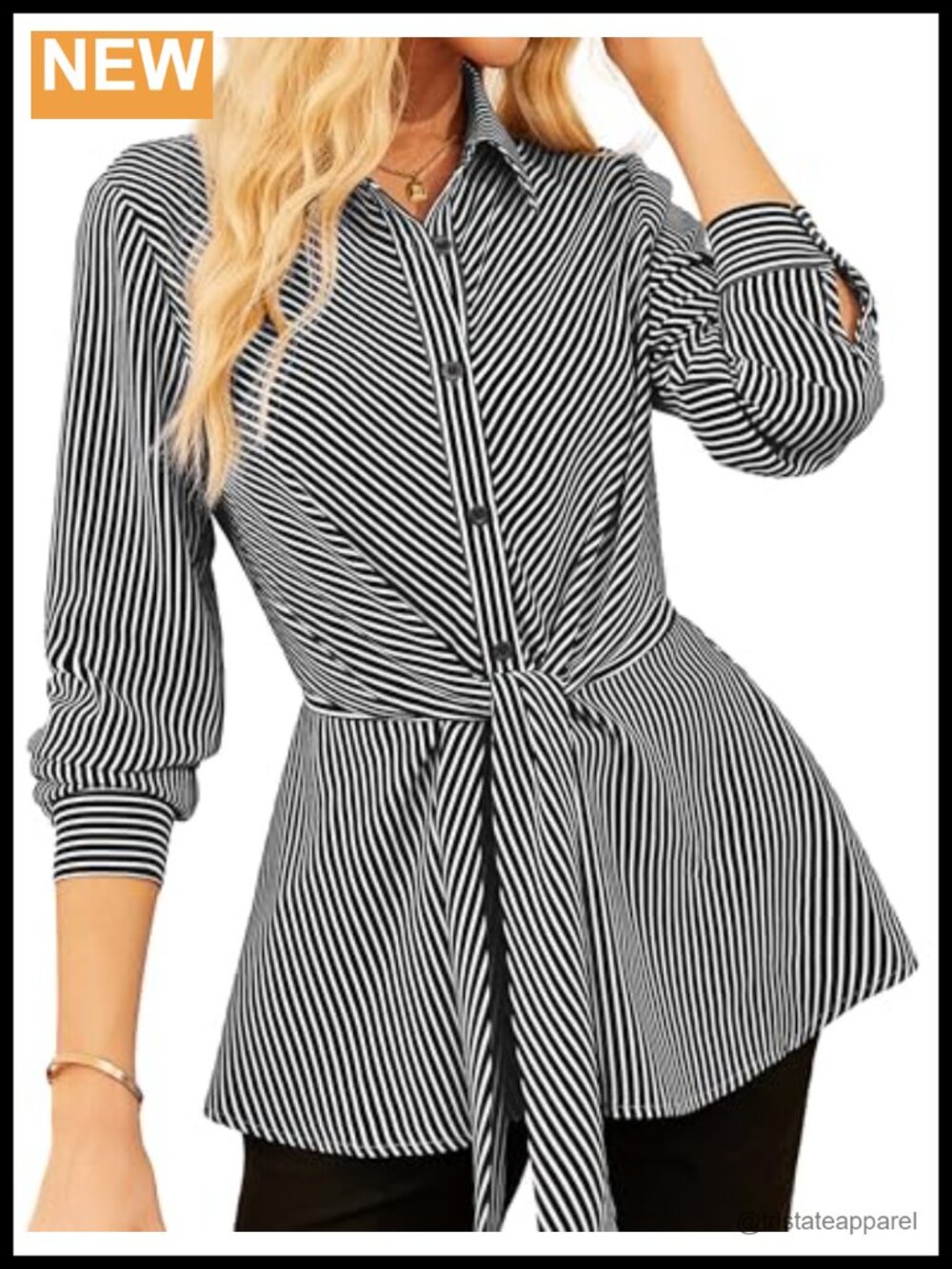 GRACE KARIN Peplum Top Tie Front Striped Button Down Blouse Long Sleeve Office